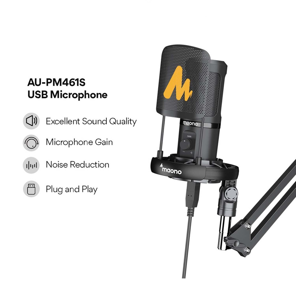Maono PM461S USB Gaming Microphone Boom Arm Bundle Gear Studio PC